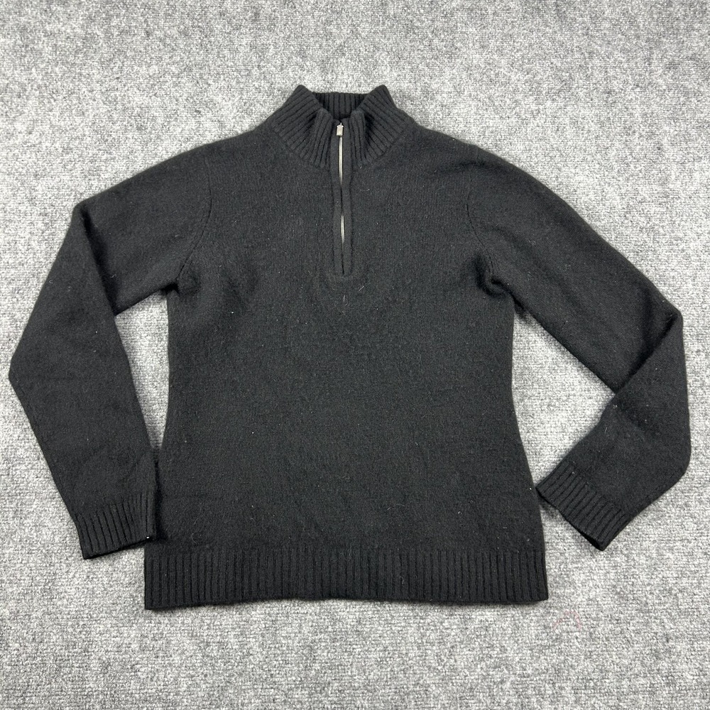 Tommy Bahama Sweater Womens Medium Black Cashmere Half Zip Mock‎ Neck Pullover
